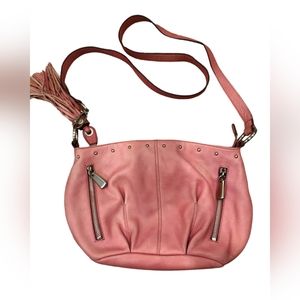 B. Makowsky Genuine Leather Shoulder Medium Handbag Purse Rose Pink Studded